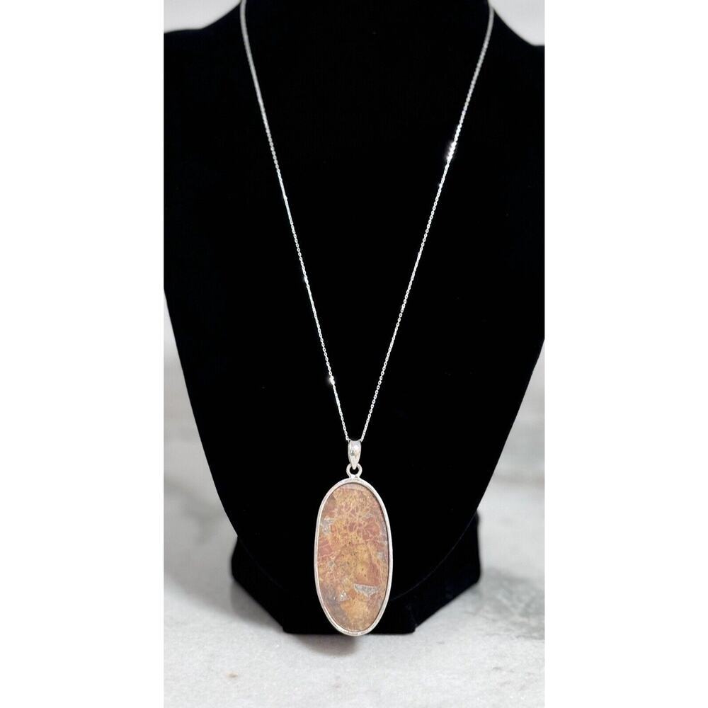 Sterling Silver Maligano Jasper Pendant 18” Italy Chain Necklace - Picture 7 of 10